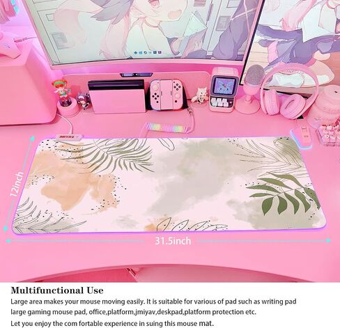 JMIYAV White Gaming Mouse Pad RGB Mousepad Non-Slip Rubber Base Extra Large Cool XL XXL Computer Desk Pad Gaming Accessories LED Light Up Extended Big Mouse Pad for Gamer (31.5x12In) Upgrade in Saudi Arabia