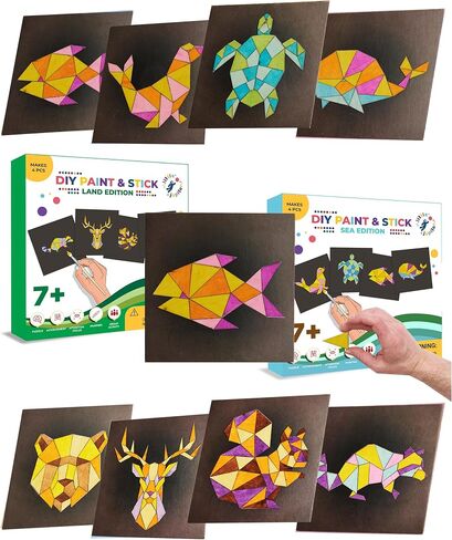 Paint & Stick (Sea) - Makes 4pcs - Mosaic Art - Wood Painting Crafts for Kids - Arts and Crafts for Ages 7-12 Yrs - DIY Kids Crafts Kits - Paint by Numbers Kit for Kids - Mosaic Crafts for Kids in Kuwait