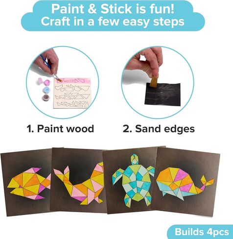 Paint & Stick (Sea) - Makes 4pcs - Mosaic Art - Wood Painting Crafts for Kids - Arts and Crafts for Ages 7-12 Yrs - DIY Kids Crafts Kits - Paint by Numbers Kit for Kids - Mosaic Crafts for Kids in Kuwait