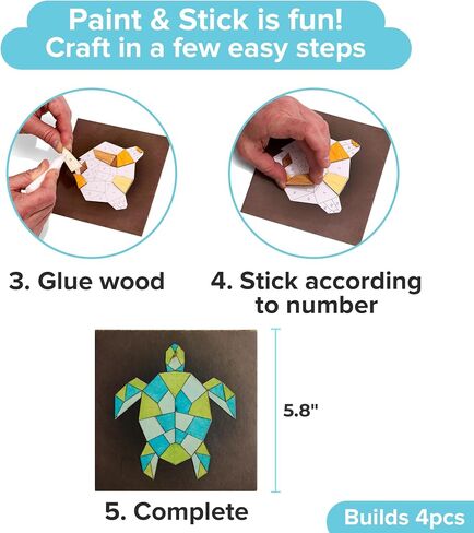 Paint & Stick (Sea) - Makes 4pcs - Mosaic Art - Wood Painting Crafts for Kids - Arts and Crafts for Ages 7-12 Yrs - DIY Kids Crafts Kits - Paint by Numbers Kit for Kids - Mosaic Crafts for Kids in Kuwait