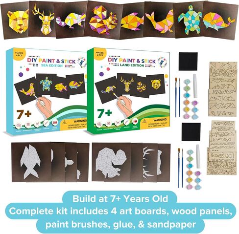 Paint & Stick (Sea) - Makes 4pcs - Mosaic Art - Wood Painting Crafts for Kids - Arts and Crafts for Ages 7-12 Yrs - DIY Kids Crafts Kits - Paint by Numbers Kit for Kids - Mosaic Crafts for Kids in Kuwait