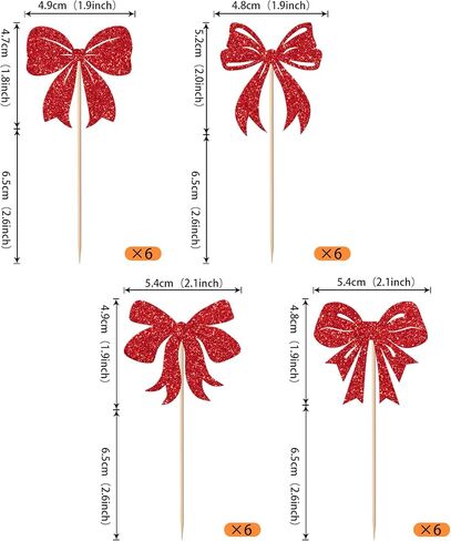 Rsstarxi 24 Pack Christmas Bowknot Cupcake Toppers Xmas Red Bow Themed Birthday Cupcake Picks Decorations for Christmas Party New Year Ceremony Bridal Shower Birthday Party Cake Decorations in Kuwait
