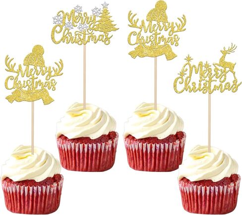 Rsstarxi 24 Pack Christmas Bowknot Cupcake Toppers Xmas Red Bow Themed Birthday Cupcake Picks Decorations for Christmas Party New Year Ceremony Bridal Shower Birthday Party Cake Decorations in Kuwait