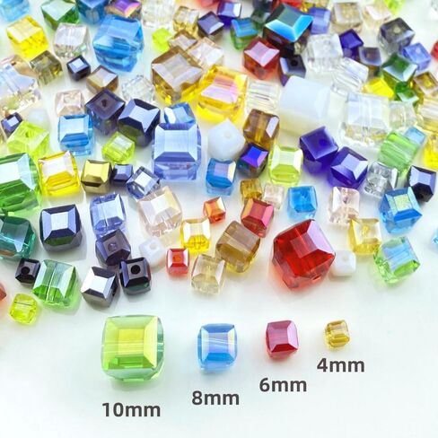 100pcs 8mm Crystal Glass Beads Cube Shape Loose Square Spacer Beads AB Color with Hole Craft Beads for Jewelry Making Making Necklace Bracelet Earring Wind Chimes Suncatchers Ornament(Mixed Color) in Saudi Arabia