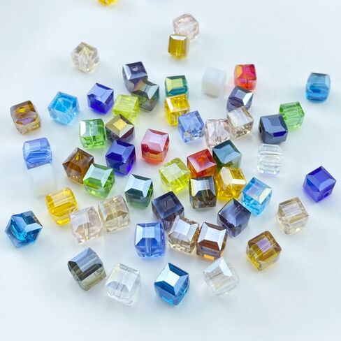 100pcs 8mm Crystal Glass Beads Cube Shape Loose Square Spacer Beads AB Color with Hole Craft Beads for Jewelry Making Making Necklace Bracelet Earring Wind Chimes Suncatchers Ornament(Mixed Color) in Saudi Arabia