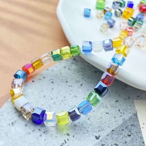 100pcs 8mm Crystal Glass Beads Cube Shape Loose Square Spacer Beads AB Color with Hole Craft Beads for Jewelry Making Making Necklace Bracelet Earring Wind Chimes Suncatchers Ornament(Mixed Color) in Saudi Arabia