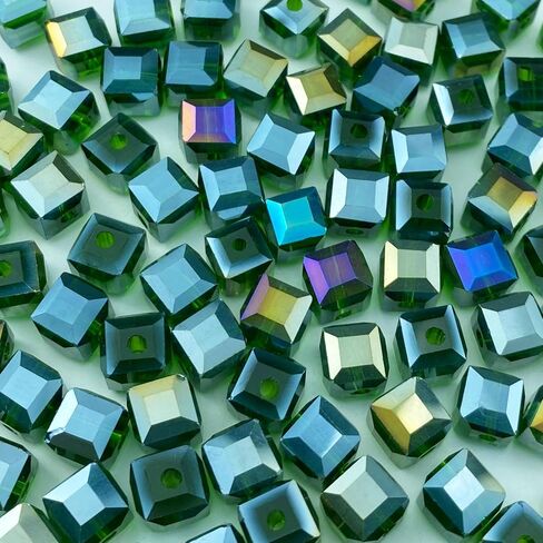 100pcs 8mm Crystal Glass Beads Cube Shape Loose Square Spacer Beads AB Color with Hole Craft Beads for Jewelry Making Making Necklace Bracelet Earring Wind Chimes Suncatchers Ornament(Mixed Color) in Saudi Arabia