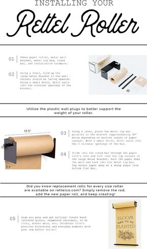 Roller Kraft Paper Roll Display, Wall Decor, Art Wall Mount, Kitchen Decor, Farmhouse Decor - (1) Kraft Paper Roll Included (8 Inch, Black) in Saudi Arabia