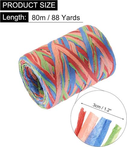 Meccanixity Raffia Paper Craft Rope 88 ياردة مصنوعة يدويًا خيطًا مملوءًا بالورق/الحبل/الحبل لتزيين DIY الأزرق الأزرق ، البرتقالي ، الأحمر ، الأخضر in Kuwait