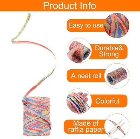Meccanixity Raffia Paper Craft Rope 88 ياردة مصنوعة يدويًا خيطًا مملوءًا بالورق/الحبل/الحبل لتزيين DIY الأزرق الأزرق ، البرتقالي ، الأحمر ، الأخضر in Kuwait