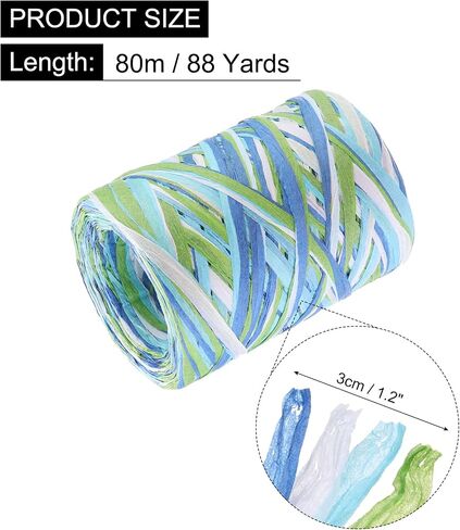 Meccanixity Raffia Paper Craft Rope 88 ياردة مصنوعة يدويًا خيطًا مملوءًا بالورق/الحبل/الحبل لتزيين DIY الأزرق الأزرق ، البرتقالي ، الأحمر ، الأخضر in Kuwait