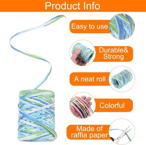 Meccanixity Raffia Paper Craft Rope 88 ياردة مصنوعة يدويًا خيطًا مملوءًا بالورق/الحبل/الحبل لتزيين DIY الأزرق الأزرق ، البرتقالي ، الأحمر ، الأخضر in Kuwait