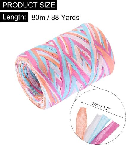 Meccanixity Raffia Paper Craft Rope 88 ياردة مصنوعة يدويًا خيطًا مملوءًا بالورق/الحبل/الحبل لتزيين DIY الأزرق الأزرق ، البرتقالي ، الأحمر ، الأخضر in Kuwait