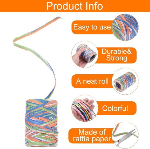 Meccanixity Raffia Paper Craft Rope 88 ياردة مصنوعة يدويًا خيطًا مملوءًا بالورق/الحبل/الحبل لتزيين DIY الأزرق الأزرق ، البرتقالي ، الأحمر ، الأخضر in Saudi Arabia