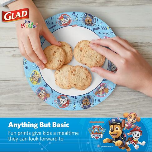 Glad for Kids 8 1/2" Paper Plates, Small Blue Round with Paw Patrol Design, Heavy Duty Disposable Soak Proof Microwavable, Core Pups Blue, 8.5", Pack of 100 in Saudi Arabia