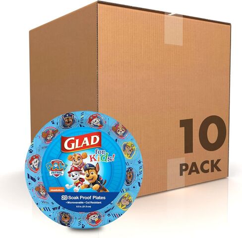 Glad for Kids 8 1/2" Paper Plates, Small Blue Round with Paw Patrol Design, Heavy Duty Disposable Soak Proof Microwavable, Core Pups Blue, 8.5", Pack of 100 in Saudi Arabia