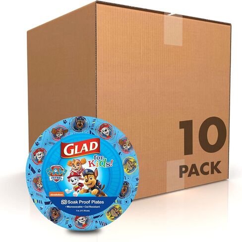 Glad for Kids 8 1/2" Paper Plates, Small Blue Round with Paw Patrol Design, Heavy Duty Disposable Soak Proof Microwavable, Core Pups Blue, 8.5", Pack of 100 in Saudi Arabia
