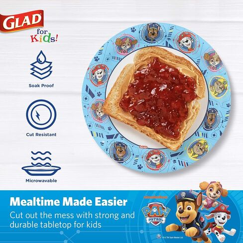 Glad for Kids 8 1/2" Paper Plates, Small Blue Round with Paw Patrol Design, Heavy Duty Disposable Soak Proof Microwavable, Core Pups Blue, 8.5", Pack of 100 in Saudi Arabia