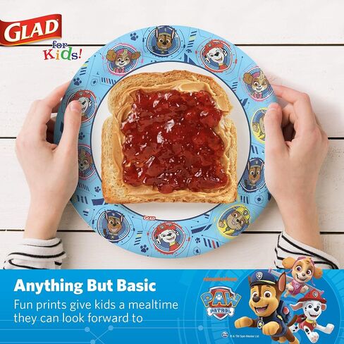 Glad for Kids 8 1/2" Paper Plates, Small Blue Round with Paw Patrol Design, Heavy Duty Disposable Soak Proof Microwavable, Core Pups Blue, 8.5", Pack of 100 in Saudi Arabia