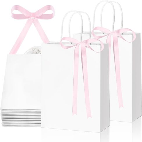 LIANGMIDA 25 Pcs Coquette Pink Black Goodie Gift Bags Paper Cute Bow Birthday Idea Party Favors with Handles Candy Bags for Birthday Bridal Shower Baby Shower 8.2 x 5.9 x 3.1 In in Saudi Arabia
