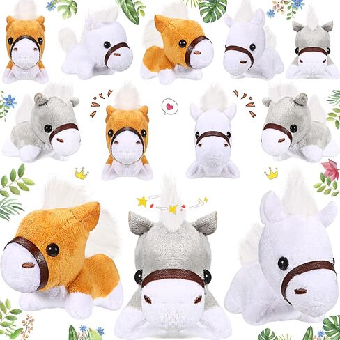 Stuffed Horse, 12 Pcs Assorted Toy Plushies, 3.2 Inch Mini Plush Animals Keychain Party Favors with Detachable Chain for Farm Party Supplies Christmas in Kuwait