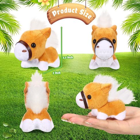 Stuffed Horse, 12 Pcs Assorted Toy Plushies, 3.2 Inch Mini Plush Animals Keychain Party Favors with Detachable Chain for Farm Party Supplies Christmas in Kuwait