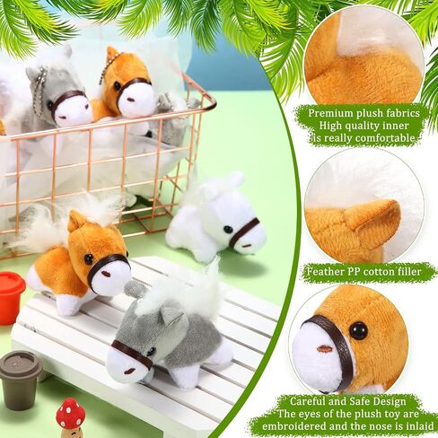 Stuffed Horse, 12 Pcs Assorted Toy Plushies, 3.2 Inch Mini Plush Animals Keychain Party Favors with Detachable Chain for Farm Party Supplies Christmas in Kuwait