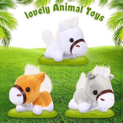 Stuffed Horse, 12 Pcs Assorted Toy Plushies, 3.2 Inch Mini Plush Animals Keychain Party Favors with Detachable Chain for Farm Party Supplies Christmas in Kuwait
