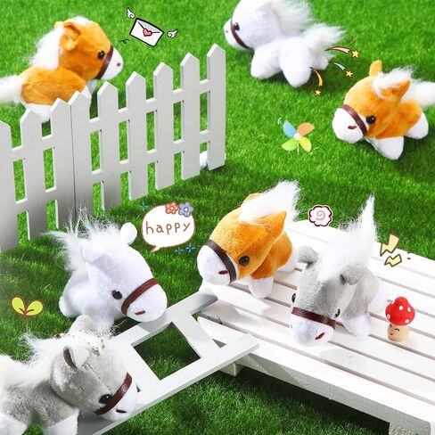 Stuffed Horse, 12 Pcs Assorted Toy Plushies, 3.2 Inch Mini Plush Animals Keychain Party Favors with Detachable Chain for Farm Party Supplies Christmas in Kuwait