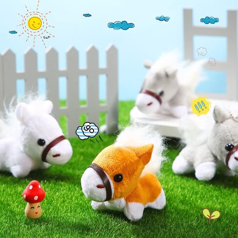 Stuffed Horse, 12 Pcs Assorted Toy Plushies, 3.2 Inch Mini Plush Animals Keychain Party Favors with Detachable Chain for Farm Party Supplies Christmas in Kuwait