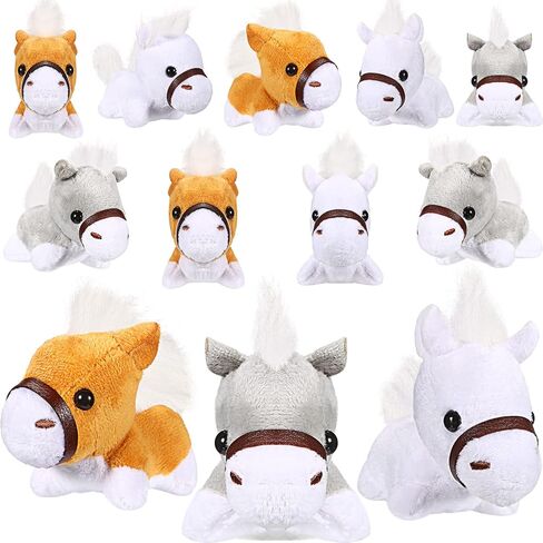 Stuffed Horse, 12 Pcs Assorted Toy Plushies, 3.2 Inch Mini Plush Animals Keychain Party Favors with Detachable Chain for Farm Party Supplies Christmas in Kuwait