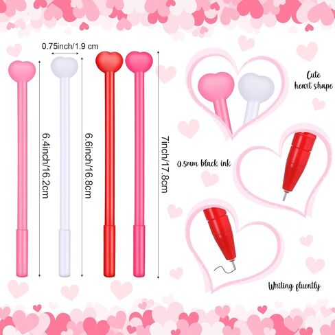 100 Pcs Heart Gel Pens - Pink Ink, Valentine's Day Gift, Bulk Pens with Black Refills in Kuwait