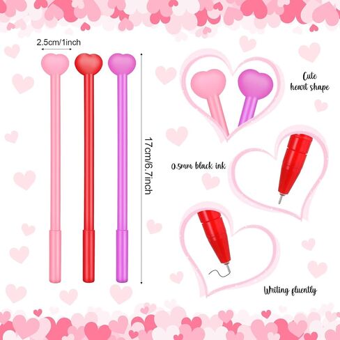 100 Pcs Heart Gel Pens - Pink Ink, Valentine's Day Gift, Bulk Pens with Black Refills in Kuwait