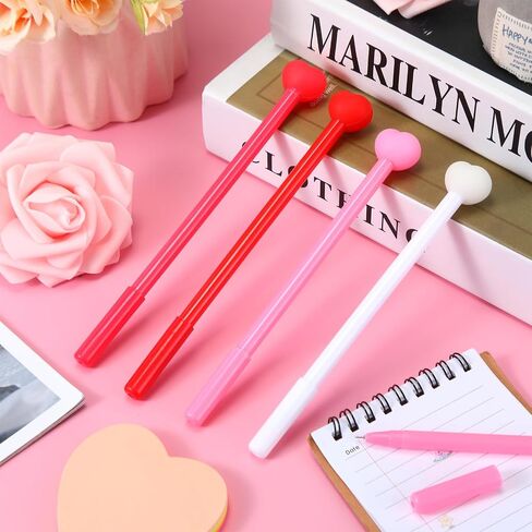 100 Pcs Heart Gel Pens - Pink Ink, Valentine's Day Gift, Bulk Pens with Black Refills in Kuwait
