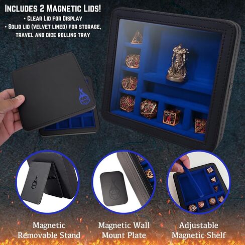 Forged Dice Co. RPG Character Shrine Display Case for Dice and DND Miniatures - Includes Travel Dice Tray and Display Lid - Compatible with Dungeons and Dragons Dice - Blue in Saudi Arabia