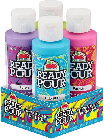 Apple Barrel Color Pop Pre-Mixed Set, Set of 4 Fluid Ready Pour Paints Perfect for DIY Arts and Crafts Projects, 13480E in Kuwait