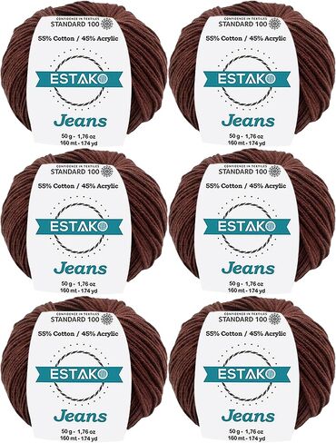 جينز Estako ، 55 ٪ من القطن 45 ٪ من الغزل Amigurumi Amigurumi ، ناعم ، ناعم / رياضة (2) للكروشيه والحياكة 1.76 أوقية (50 جم) / 174 سنة (160 م) (1062 - بني) in Kuwait