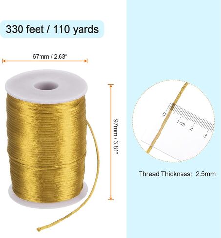 Harfington Satin Nylon Cord String 2.5mm 330 قدم أساور ناعمة حريرية لسلسلة Macrame Kumihimo الصينية القلادات المصنوعة من المجوهرات ، الذهب الداكن in Kuwait