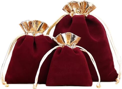 10Pcs Red Velvet Bags with Drawstrings Gold Trim Velvet Jewelry Pouches for Jewelry Wedding Candy Birthday Christmas Gift bags(3x4 inch) in Saudi Arabia