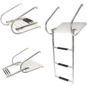 YaeMarine 3 Steps Boat Inboard Swim Ladder, Under Platform Boat Ladder, Inboard Transom Ladder, Under Mount Telescopic Ladder, Inboard Platform Ladder with Stainless Bracket White in Saudi Arabia