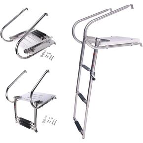 Boat Universal Swim Fiberglass Platform Under Mount Telescopic Ladder with 2 Handrails, 3 Step in/Outboard