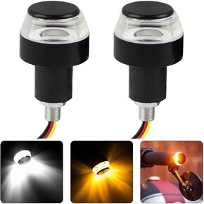 Motorcycle Handlebar End LED Lights, Handlebar Indicator Turn Signal Light, 12V Handle Bar Grip End Plug Side Marker Lamp, Daytime Running Lights for Motorcycles, E-Bikes (White/Yellow)