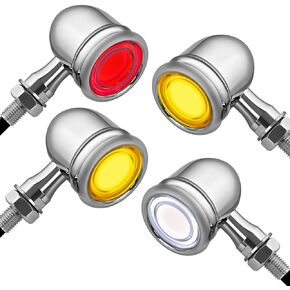 FATECIM 4X Motorcycle LED Rear Front Turn Signals Bullet Tail Lights Running Brake Stop Lights Motorbike Taillights Blinkers Indicators for Bobber Harley Honda Yamaha Suzuki Kawasaki Chopper Chrome