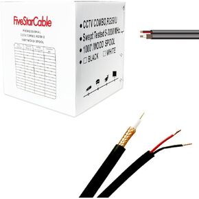 RG59 Solid 1000ft Bare Copper Siamese Coaxial 20 AWG RG59 + 18/2 18AWG Power Combo CCTV Cable Color Black