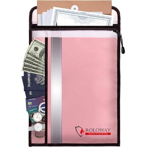 ROLOWAY Fireproof Envelope for Cash, Legal Documents Safe (15 x 11 inch) with 2 Pockets & Waterproof Zipper, Black