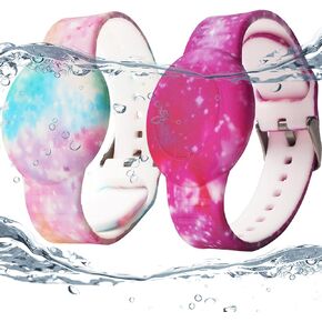 2 Pack Waterproof AirTag Bracelet for Kids, Hidden Printed Wristband for Apple Air Tag, Silicone AirTag Holder GPS Tracker Case for Band for Child Toddler, Secure Anti-Lost Protection(Pink,Purple) in Saudi Arabia