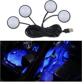 4-in-1 Car LED Lights Interior with USB Port,Ambient Neon Car Door Lights Kit for Car Decor,Party,Music,Gift,Universal Car Pedal Light Car Interior Accessories for Wonmen & Men (Blue) in Kuwait