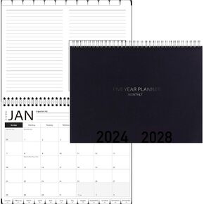 5-Year Calendar Planner, 2024-2028 Monthly Schedule Organizer Flip Calendar Diary with Tabs, Spiral Bound Top, Black, 8 ½" Wide x 11" Long