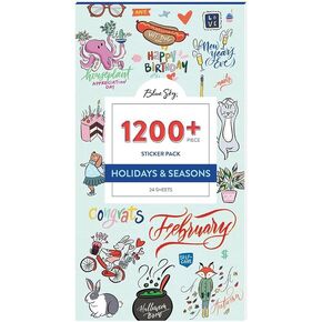 Blue Sky Holidays & Seasons 1200+ Sticker Pack, Planner and Calendar Pack, 4.49" x 9.06", Full Color, 24 Sheets