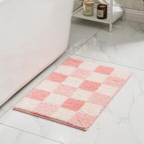CozeCube Checkered Bath mats for Bathroom Non Slip, Fluffy Absorbent Microfiber Bath mat Washable, Aesthetic Bathroom Rugs, Cute Bath mat for Shower Sink, Jet Black, 32" x 20"